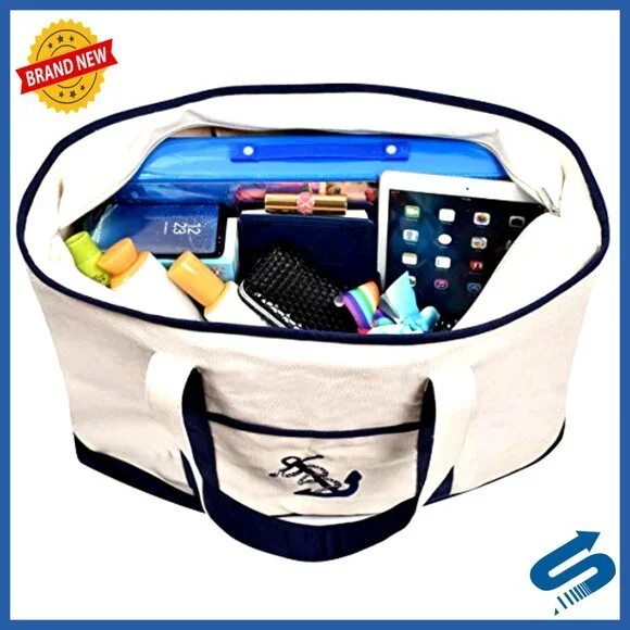 Oversized Canvas Tote Bag Heavy Duty Zipper Grocery Beach Travel Weekender - Picture 5 of 7